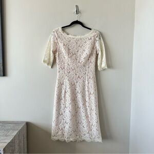 Shabby Apple-Floral Lace Boat Neck Shift Midi Dress (Size:10) Made In Mexico
